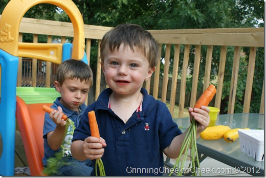 children with home grown produce