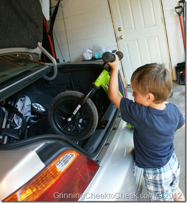 boy with bike in the trunk